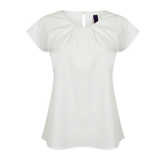 Ladies` Pleat Front Short Sleeve Blouse