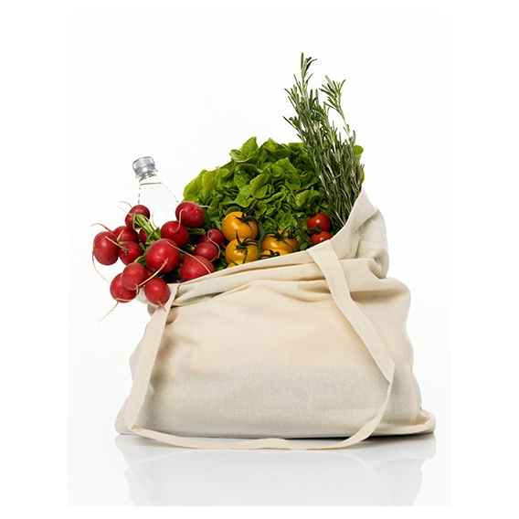 Cotton bag with sidefold, long handles