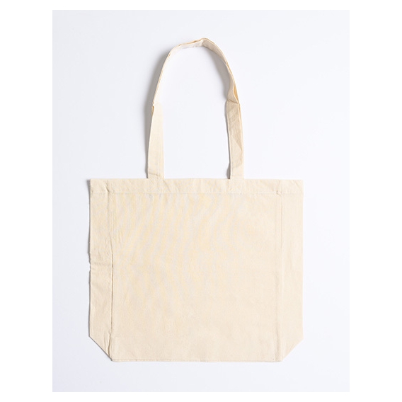 Cotton bag with sidefold, long handles