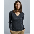 Ladies` V-Neck Knitted Pullover