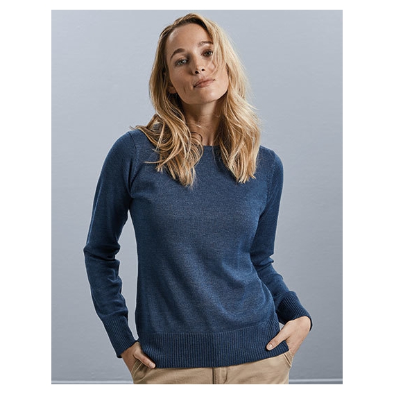 Ladies` Crew Neck Knitted Pullover