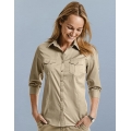 Ladies` Roll 3/4 Sleeve Fitted Twill Shirt