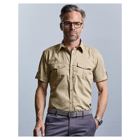 Men`s Roll Short Sleeve Fitted Twill Shirt