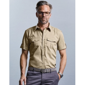 Men `Roll Short Sleeve Fitted Twill Shirt