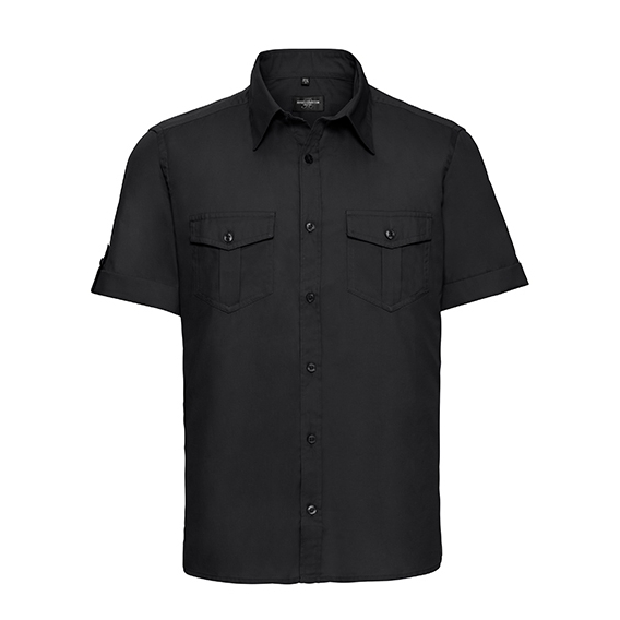 Men`s Roll Short Sleeve Fitted Twill Shirt