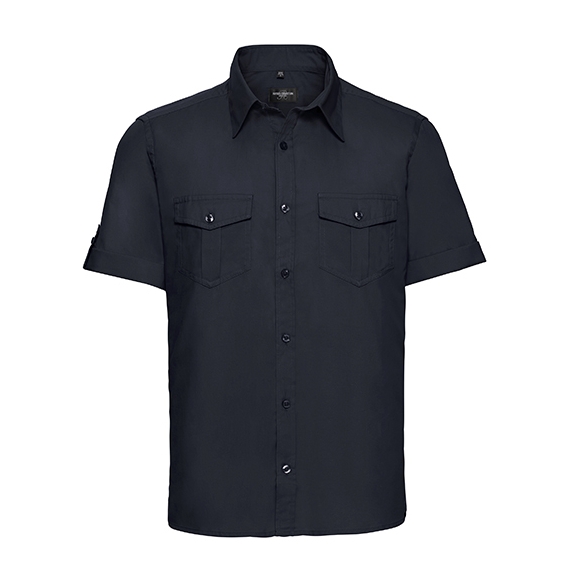 Men`s Roll Short Sleeve Fitted Twill Shirt
