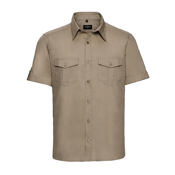 Men`s Roll Short Sleeve Fitted Twill Shirt