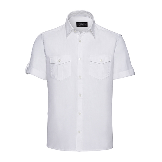 Men`s Roll Short Sleeve Fitted Twill Shirt