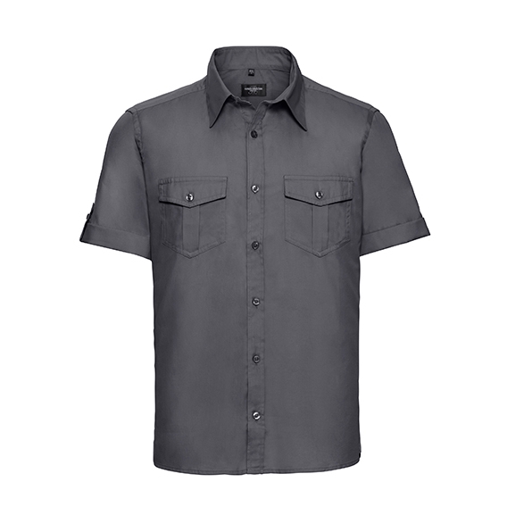 Men`s Roll Short Sleeve Fitted Twill Shirt