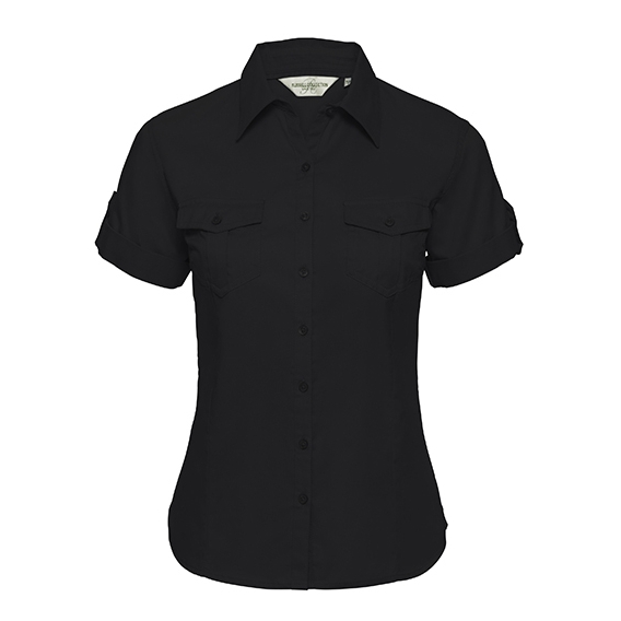 Ladies` Roll Short Sleeve Fitted Twill Shirt
