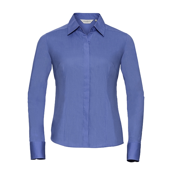 Ladies` Long Sleeve Fitted Polycotton Poplin Shirt
