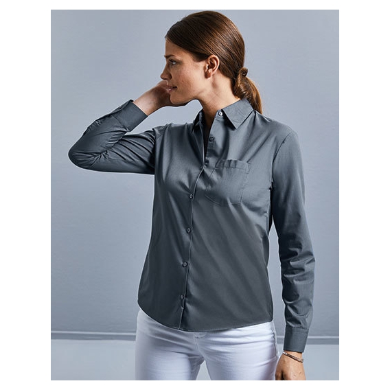 Ladies` Long Sleeve Classic Polycotton Poplin Shirt