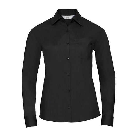 Ladies` Long Sleeve Classic Polycotton Poplin Shirt