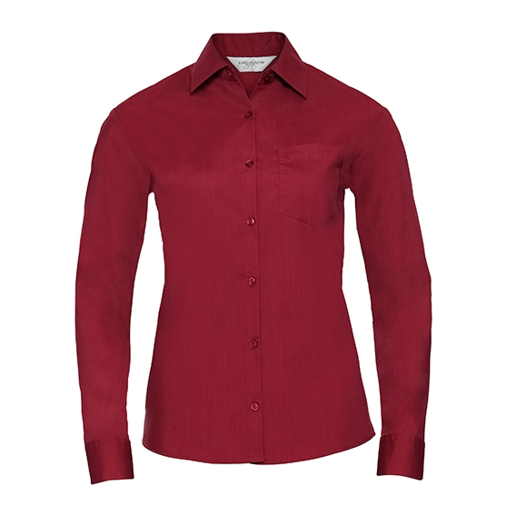 Ladies` Long Sleeve Classic Polycotton Poplin Shirt