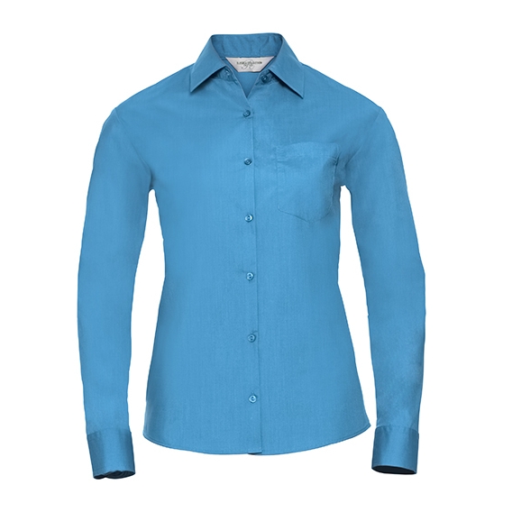 Ladies` Long Sleeve Classic Polycotton Poplin Shirt