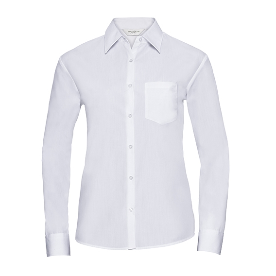 Ladies` Long Sleeve Classic Polycotton Poplin Shirt