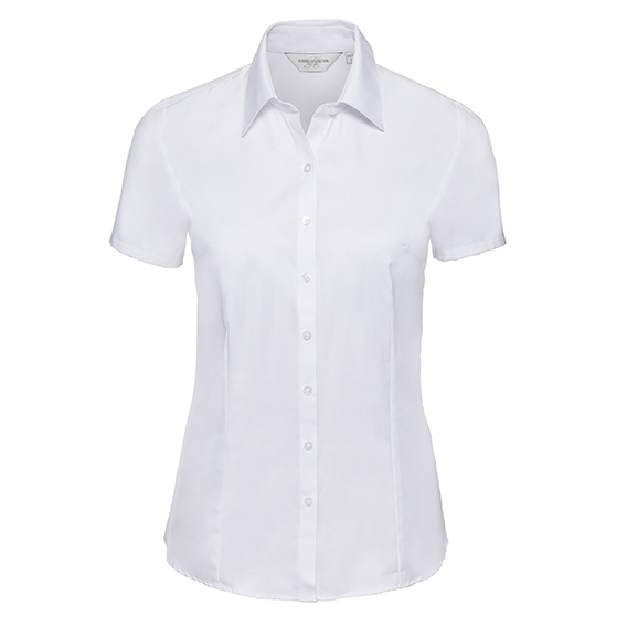 Ladies` Short Sleeve Tailored Herringbone Shirt