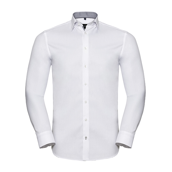 Men`s Long Sleeve Tailored Contrast Herringbone Shirt 